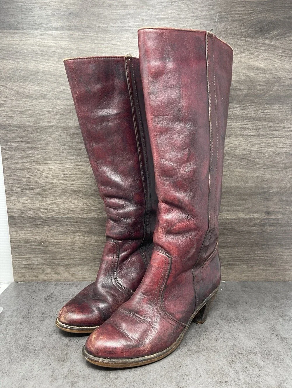 Vintage Dexter Campus Red Leather Riding Boots Womens Size 7 High Tall